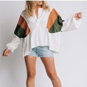 Free People Split neck puff sleeve top